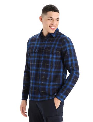 Sweat À Capuche Icebreaker Merino Dawnder Long Sleeve Flannel Shirt Plaid Homme Bleu Marine | FR 1255OKIR